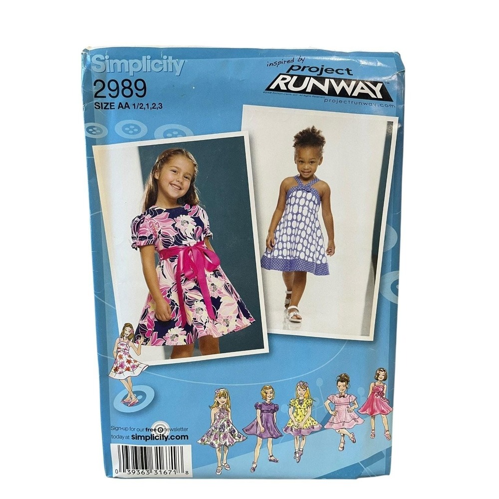 Simplicity 2989 Girls Dress Sewing Pattern Size AA 1-3 Project Runway